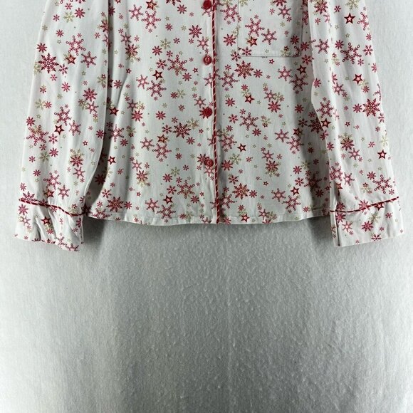 American Girl Pajama Top Girls Sz XL (16/18) White Snowflakes Button-Up Collared - Picture 7 of 12